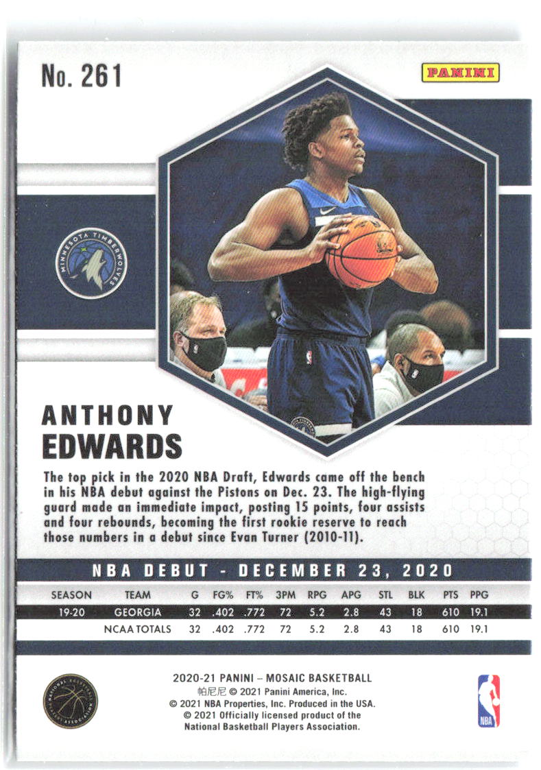 Anthony Edwards Panini Mosaic 261 2020-21 Minnesota Timberwolves