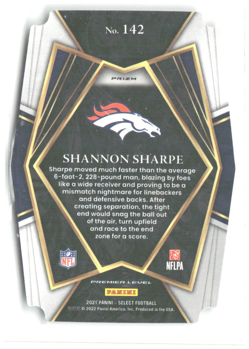 Shannon Sharpe Select - Green and Yellow Prizm Die Cut 142 2021 Denver Broncos