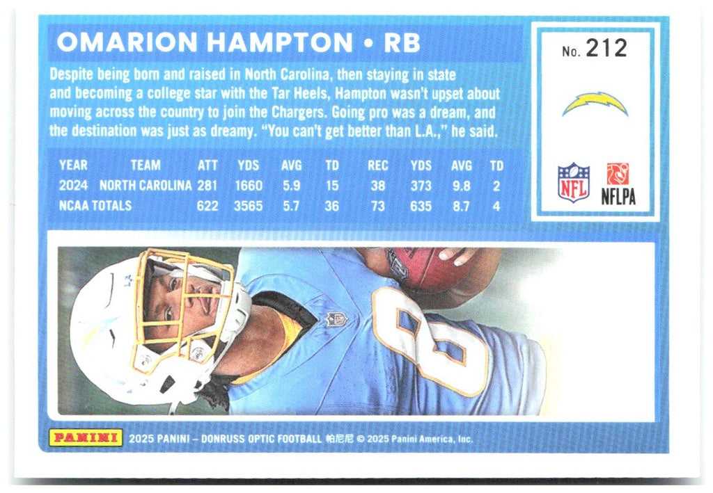 Omarion Hampton Donruss Optic 212 2025 Los Angeles Chargers RC