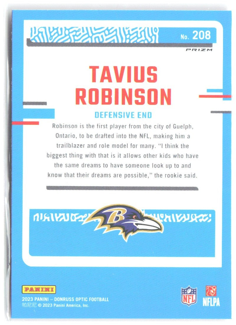 Tavius Robinson Donruss Optic - Pink 208 2023 Baltimore Ravens