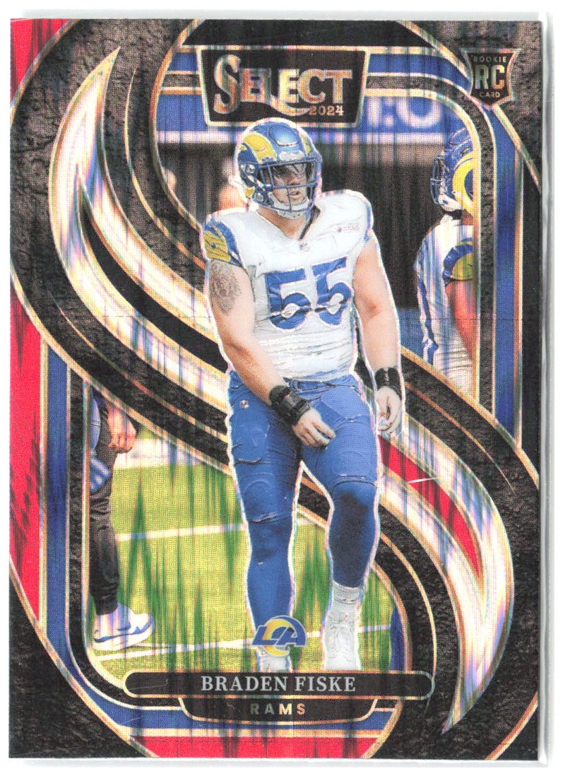 Braden Fiske Panini Select - Black & Red Prizm Shock 171 2024 Los Angeles Rams