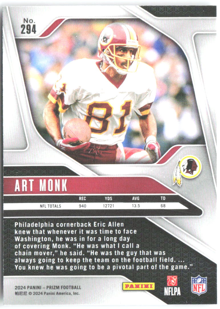 Art Monk Base Panini Prizm 294 NM