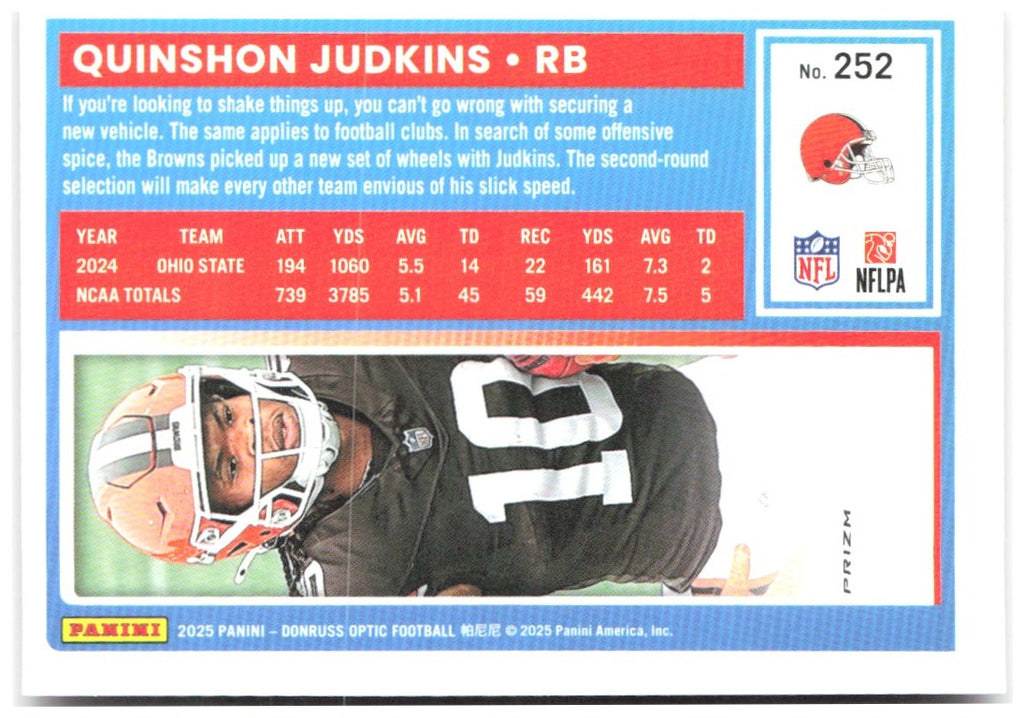 Quinshon Judkins Donruss Optic - Pink 252 2025 Cleveland Browns