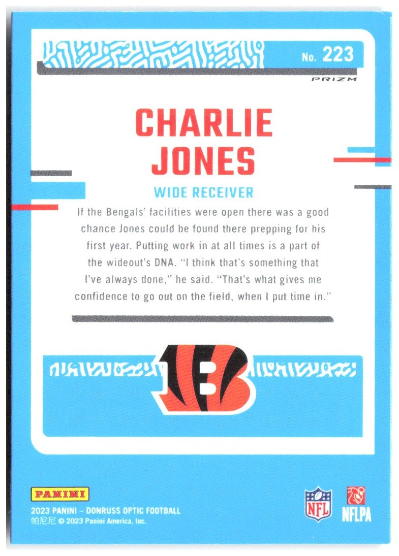 Charlie Jones Donruss Optic - Purple Shock 223 2023 Cincinnati Bengals