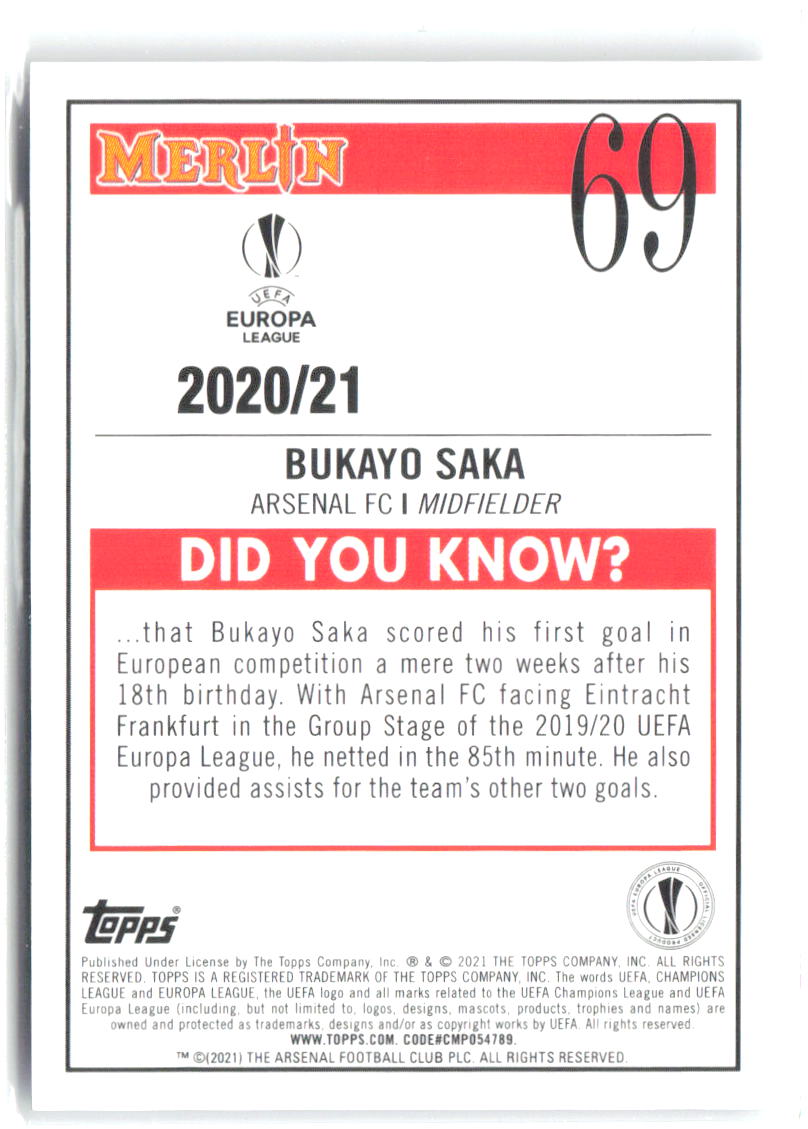 Bukayo Saka Merlin UEFA Champions League 69 2020-21 Arsenal FC