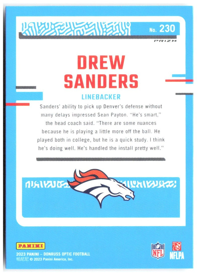 Drew Sanders Donruss Optic - Holo 230 2023 Denver Broncos