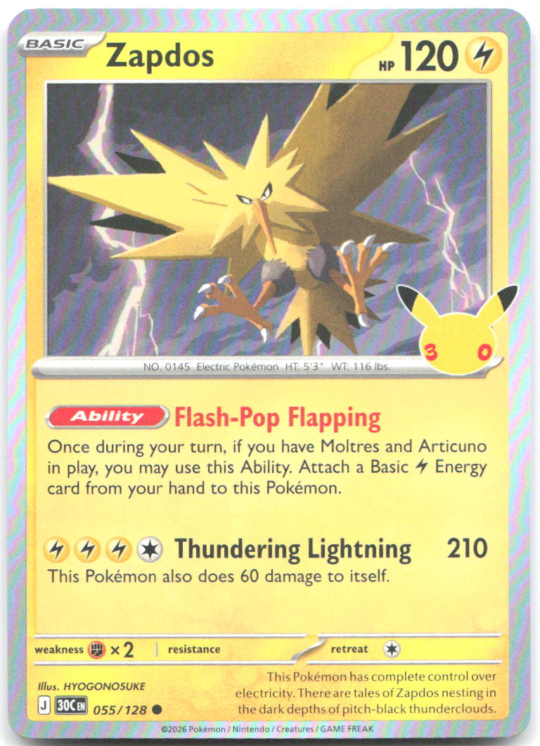 Zapdos Holo Common ME 30th Celebration 055/128 NM HYOGONOSUKE