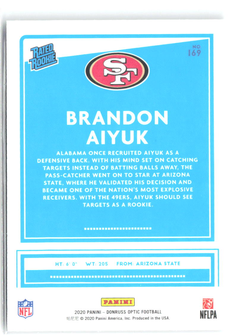 Brandon Aiyuk Donruss Optic 169 2020 San Francisco 49ers RC