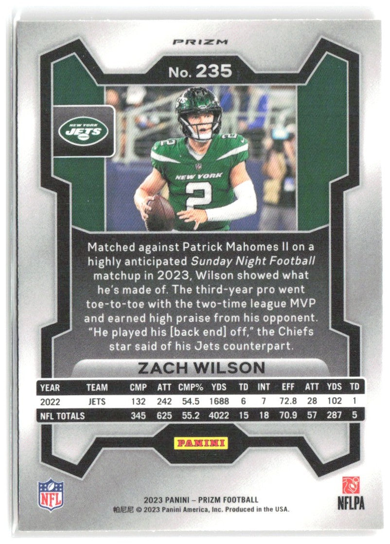 Zach Wilson Panini Prizm - Lazer 235 2023 New York Jets