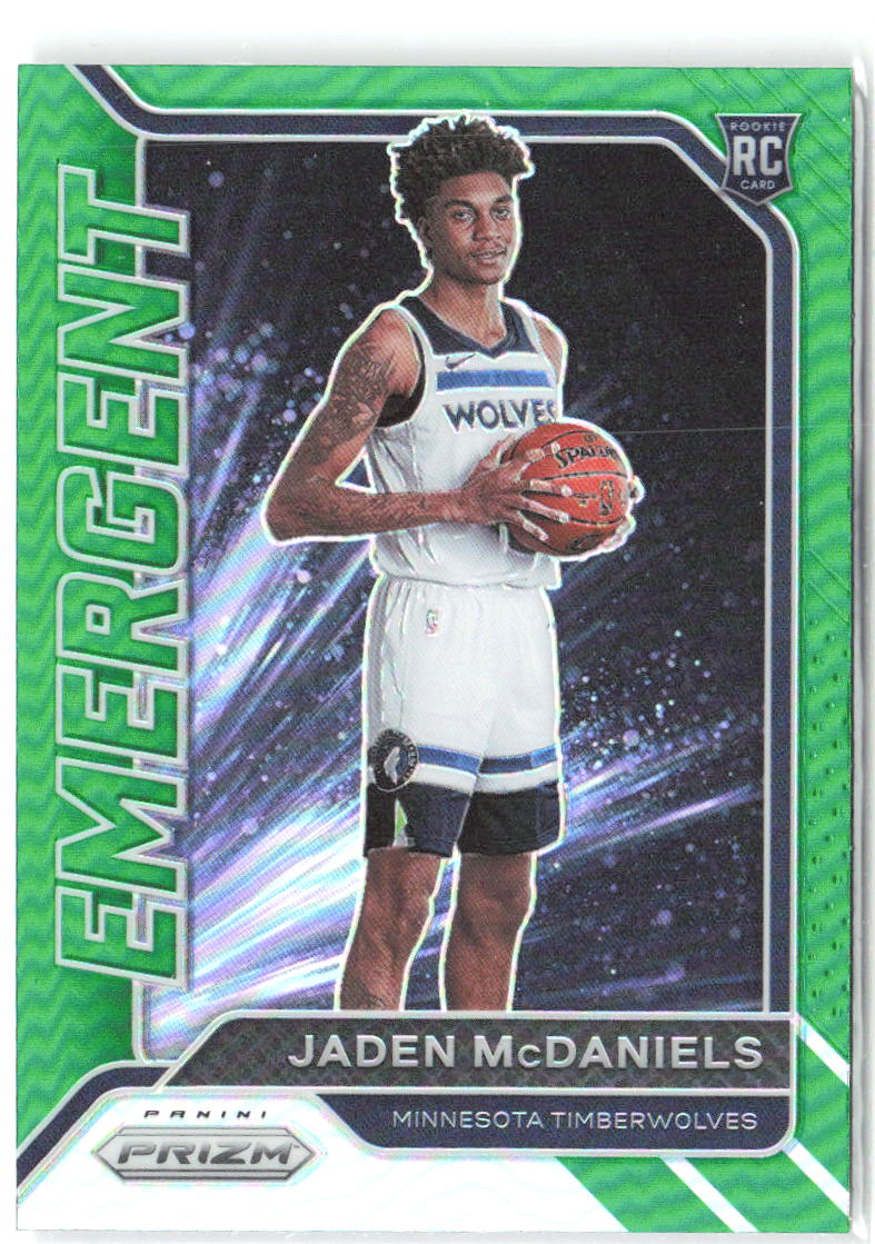 Jaden McDaniels Panini Prizm - Emergent Prizms Green 10 2020-21 Timberwolves