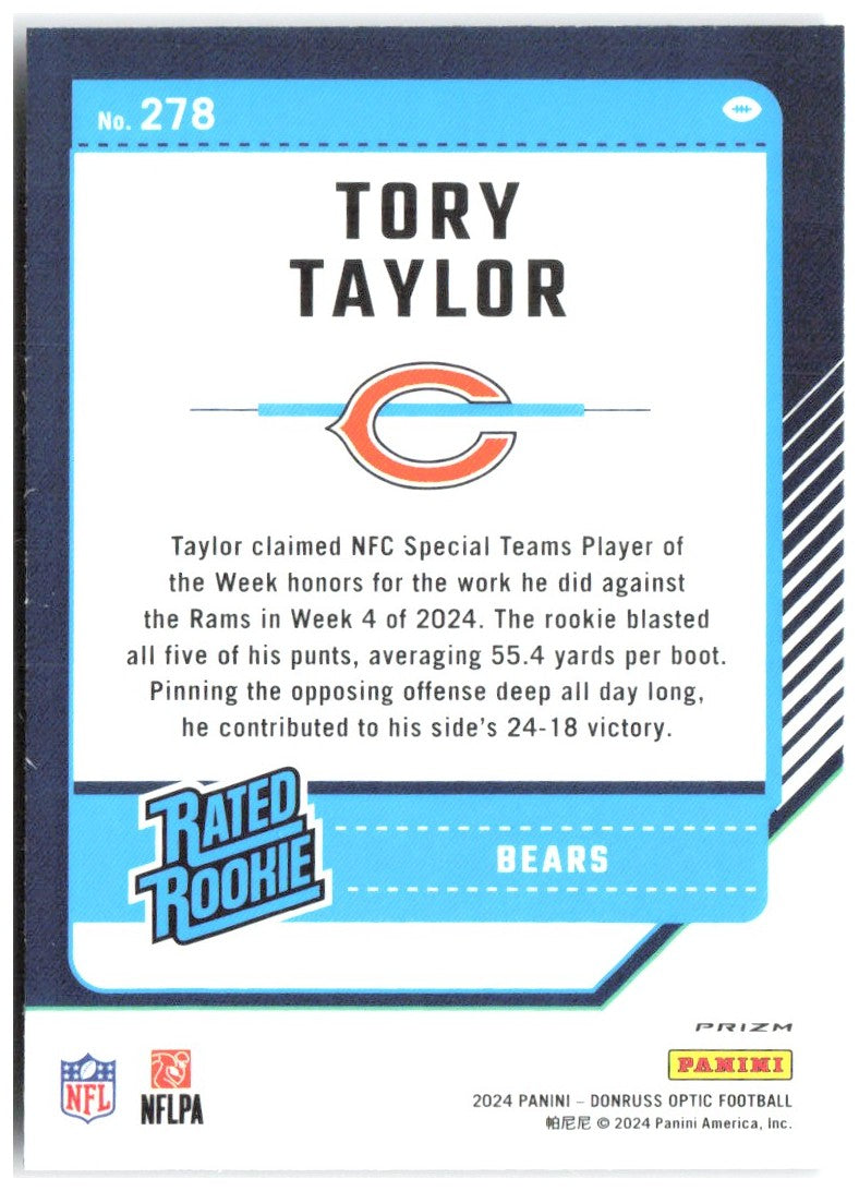 Tory Taylor Donruss Optic - Purple Shock 278 2024 Chicago Bears