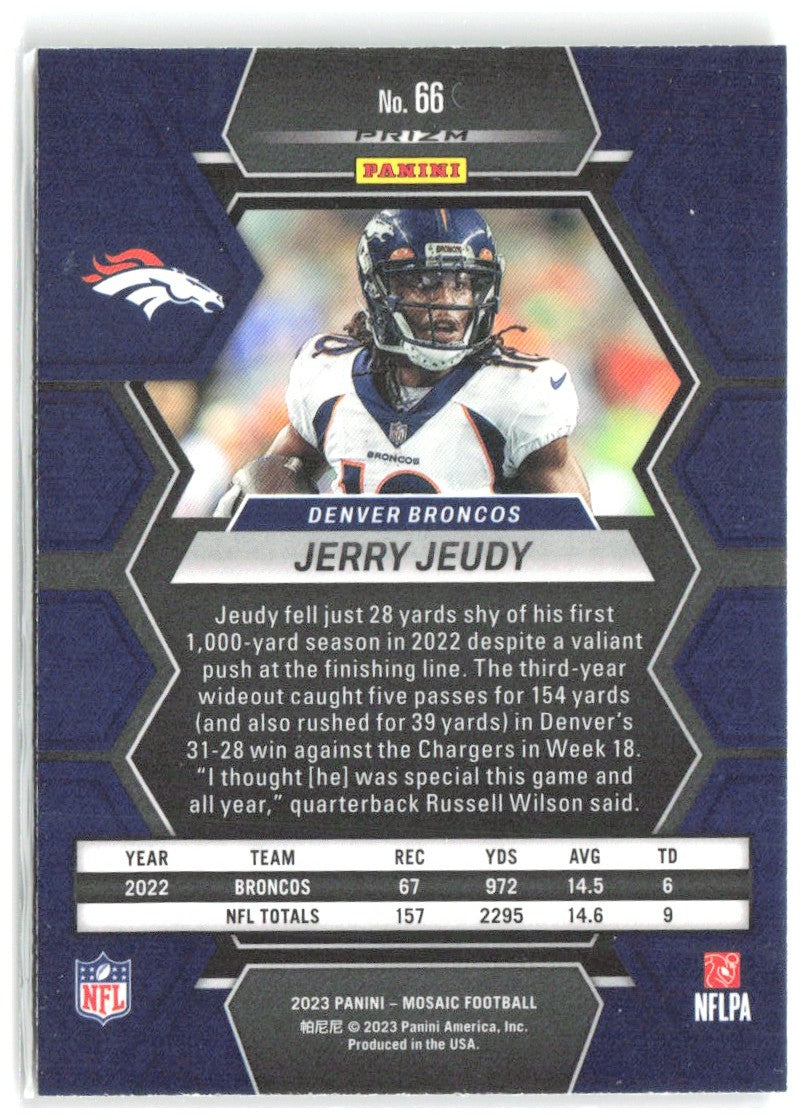 Jerry Jeudy Panini Mosaic - Reactive Yellow Mosaic 66 2023 Denver Broncos