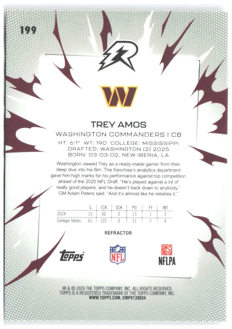 Trey Amos Topps Resurgence - Refractor 199 2025 Washington Commanders