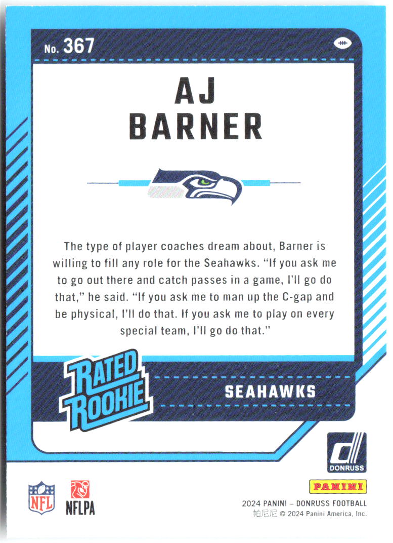 A.J. Barner Donruss 367 2024 Seattle Seahawks RC