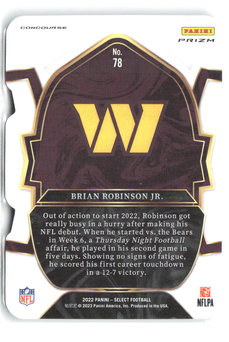 Brian Robinson Jr. Select - Black and Green Prizm Die Cut 78 2022 Commanders