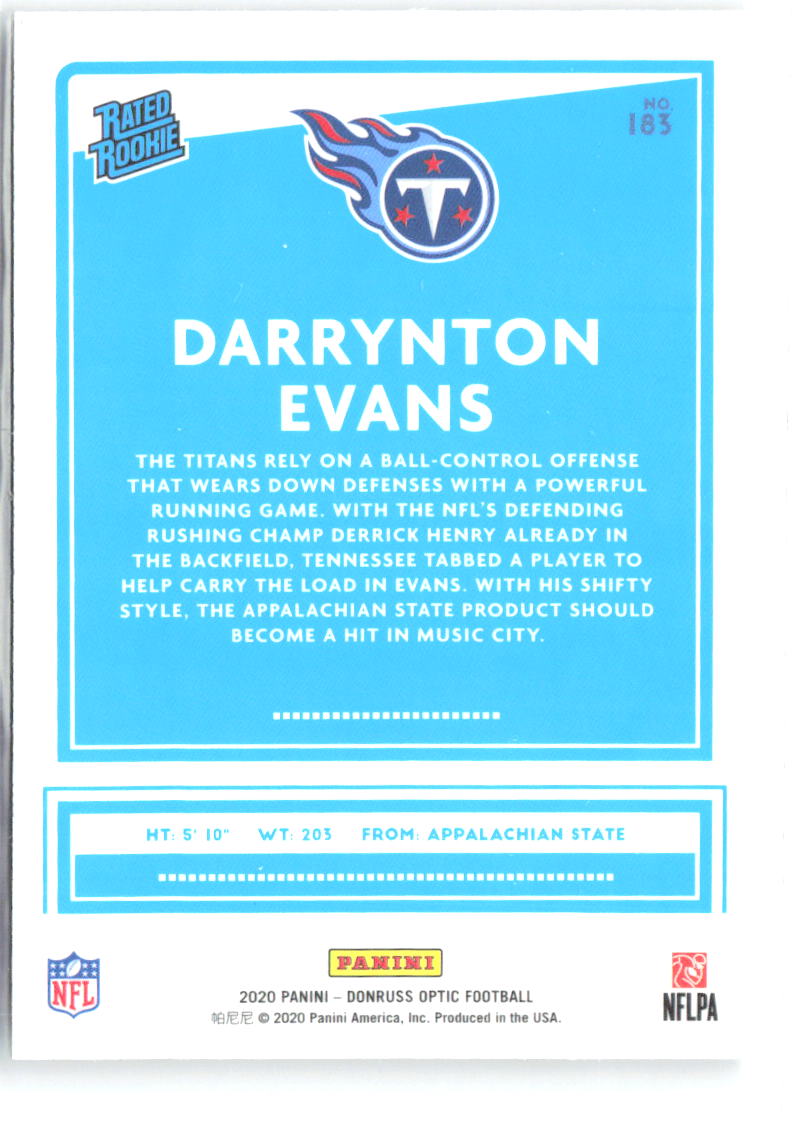 Darrynton Evans Donruss Optic 183 2020 Tennessee Titans RC