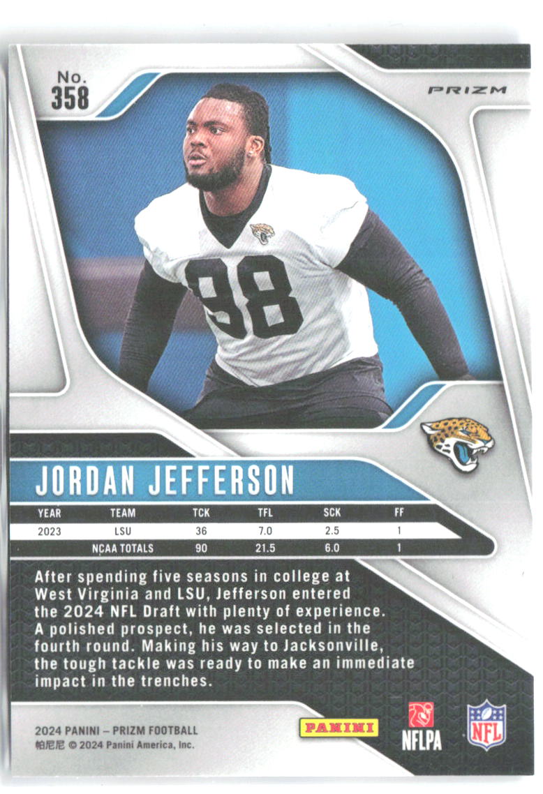 Jordan Jefferson Panini Prizm - Red White and Blue 358 2024 Jacksonville Jaguars