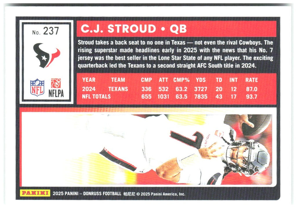C.J. Stroud Donruss - Press Proofs Green 237 2025 Houston Texans