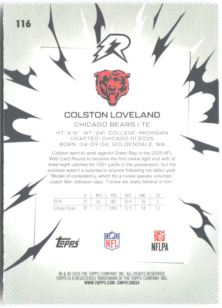 Colston Loveland Topps Resurgence 116 2025 Chicago Bears RC