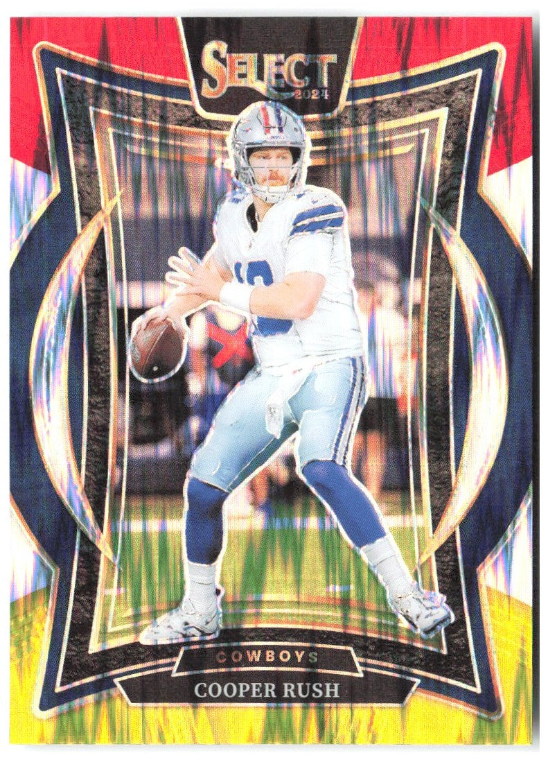 Cooper Rush Panini Select - Red & Yellow Prizm Shock 22 2024 Dallas Cowboys