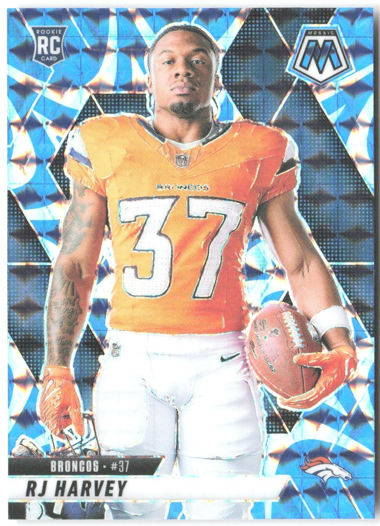 RJ Harvey Panini Mosaic - Mosaic Reactive Blue 284 2025 Denver Broncos
