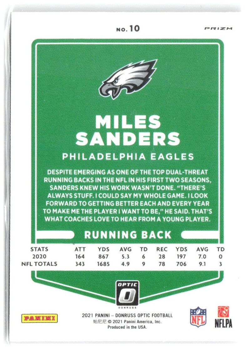 Miles Sanders Donruss Optic - Holo 10 2021 Philadelphia Eagles