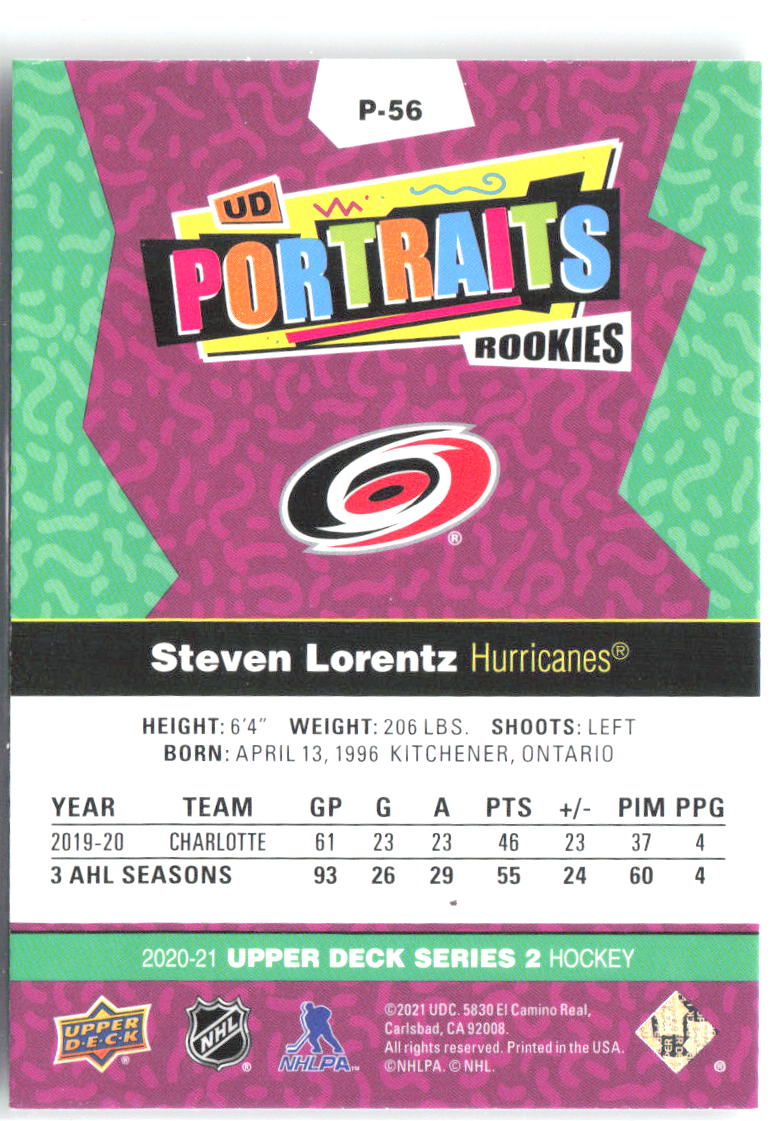 Steven Lorentz Upper Deck - UD Portraits P-56 2020-21 Carolina Hurricanes