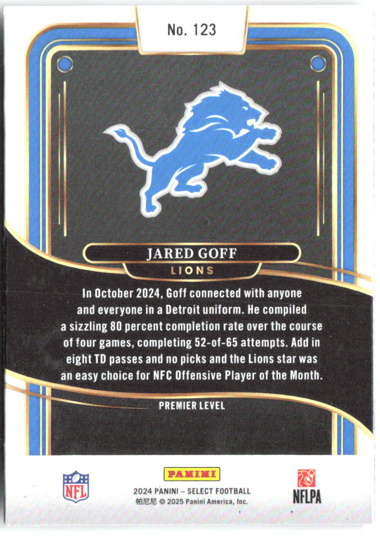 Jared Goff Panini Select 123 2024 Detroit Lions