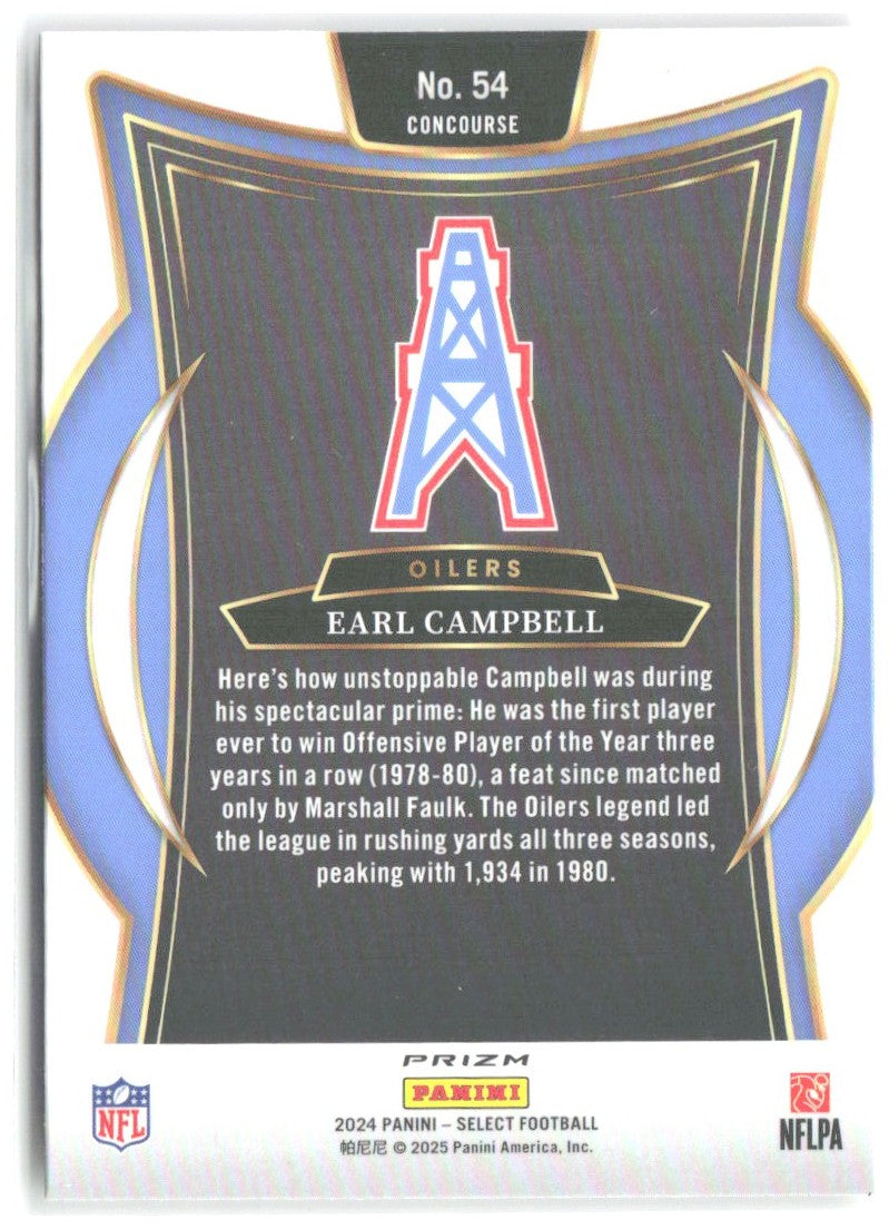 Earl Campbell Panini Select - Red & Yellow Prizm Shock 54 2024 Houston Oilers