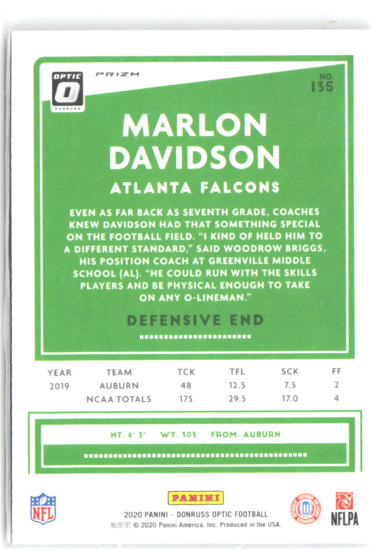 Marlon Davidson Donruss Optic - Holo 135 2020 Atlanta Falcons