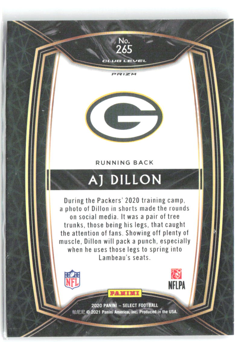 AJ Dillon Panini Select - Silver Prizm 265 2020 Green Bay Packers