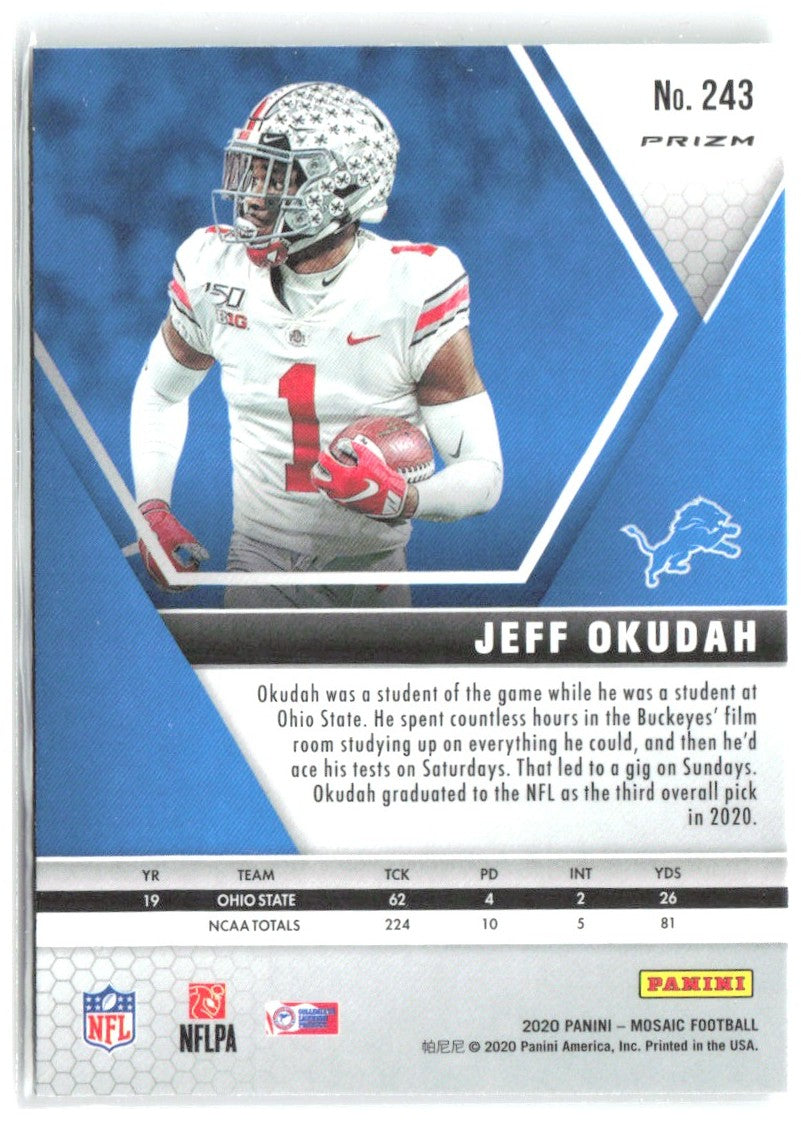 Jeff Okudah Panini Mosaic - Prizm Green 243 2020 Detroit Lions