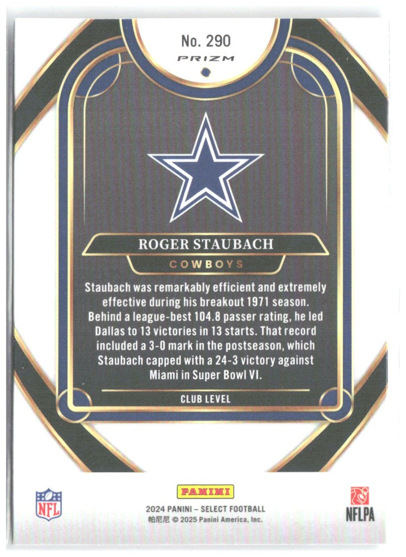 Roger Staubach Panini Select - Red & Yellow Prizm Shock 290 2024 Dallas Cowboys