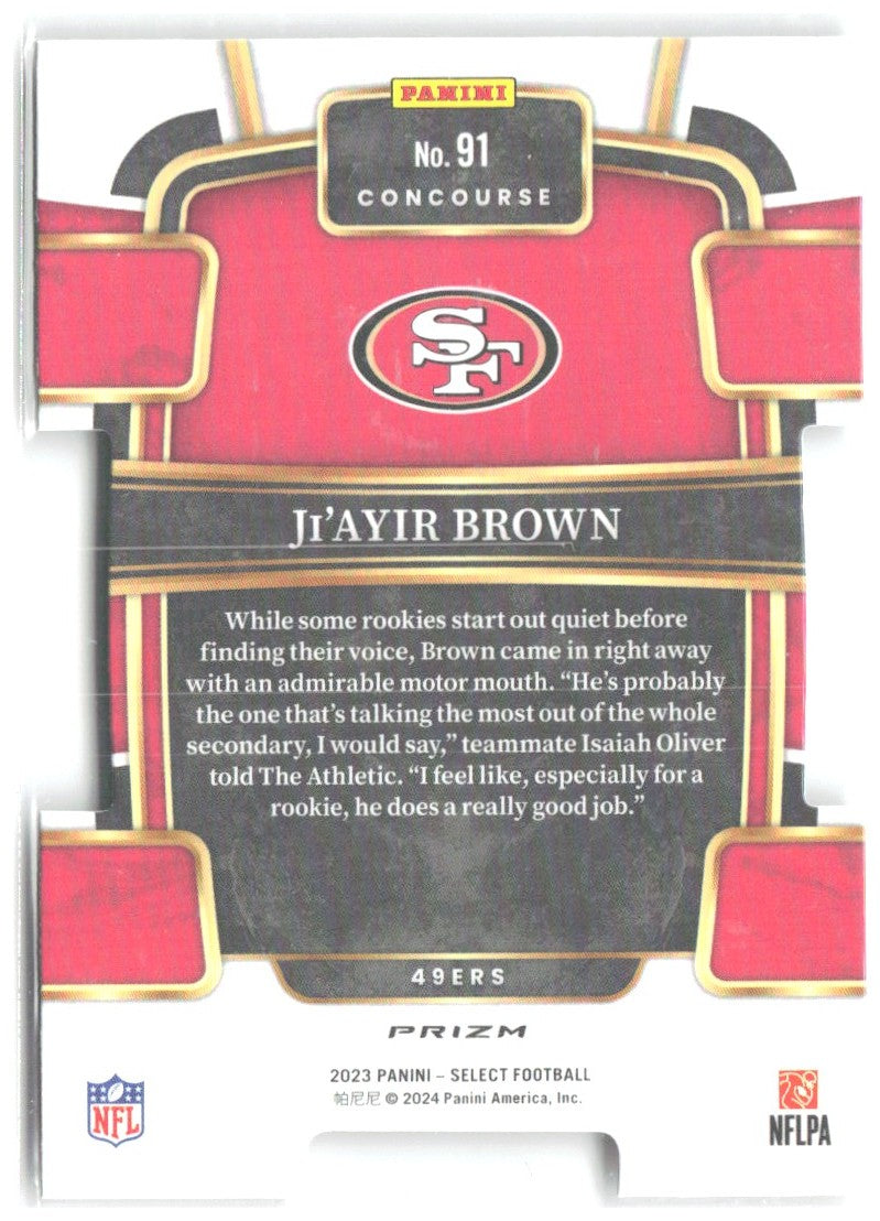Ji'Ayir Brown Select - Black and Red Prizms Die Cuts 91 2023 San Francisco 49ers