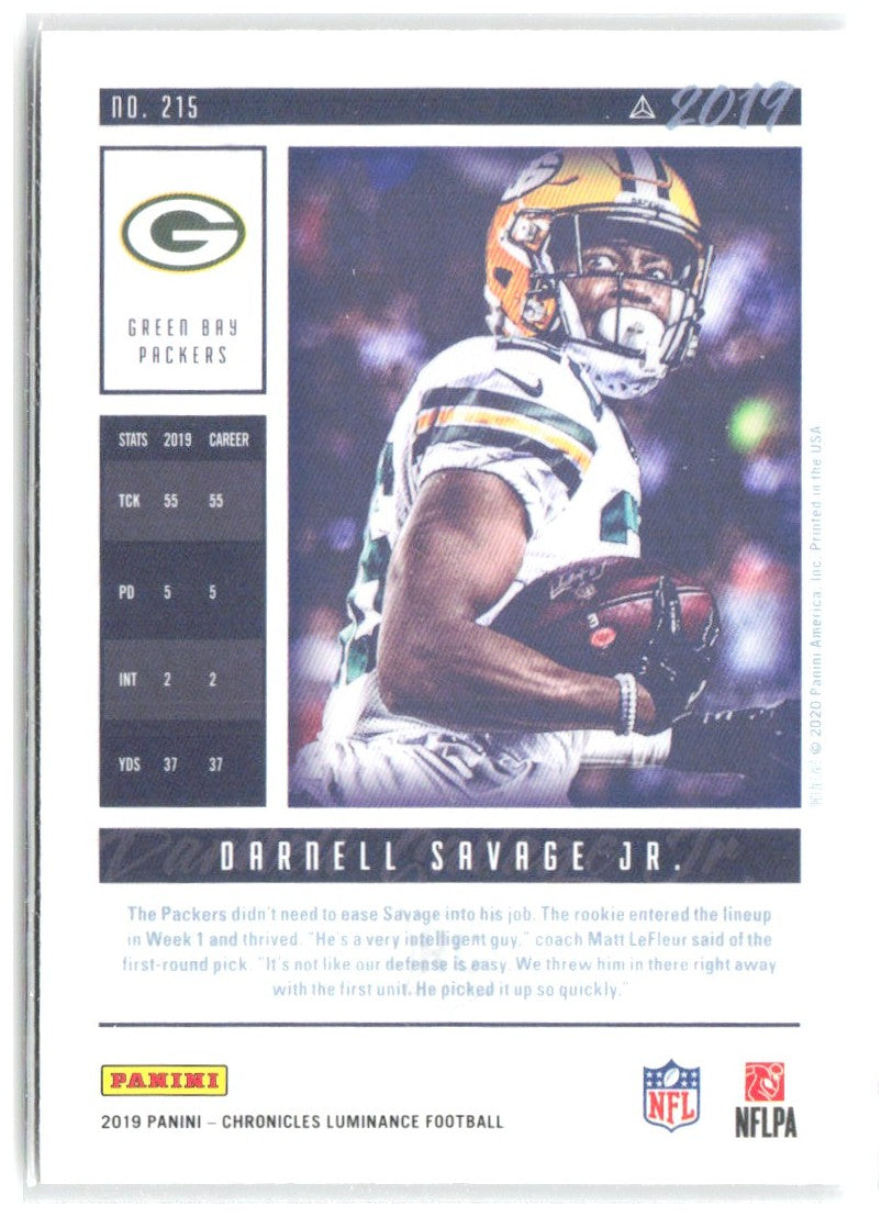 Darnell Savage Jr. Panini Chronicles - Luminance Update Rookies 215 2019 Packers