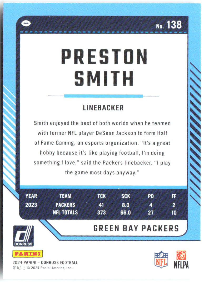 Preston Smith Donruss 138 2024 Green Bay Packers