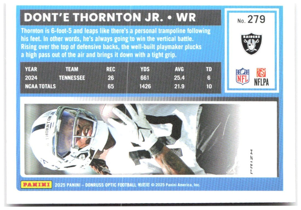 Dont'e Thornton Jr. Donruss Optic - Pink 279 2025 Las Vegas Raiders