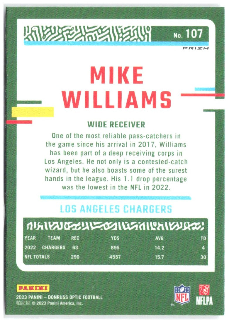 Mike Williams Donruss Optic - Holo 107 2023 Los Angeles Chargers