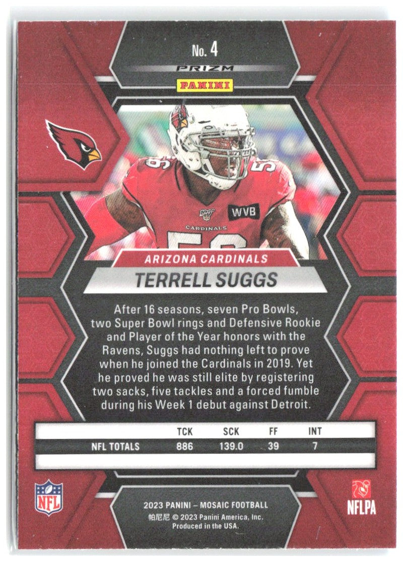 Terrell Suggs Panini Mosaic - Reactive Blue Mosaic 4 2023 Arizona Cardinals