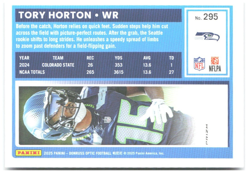 Tory Horton Donruss Optic - Purple Shock 295 2025 Seattle Seahawks