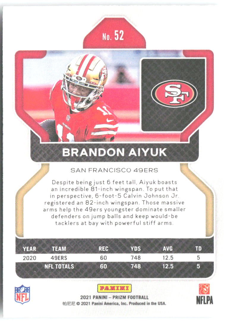 Brandon Aiyuk Panini Prizm 52 2021 San Francisco 49ers