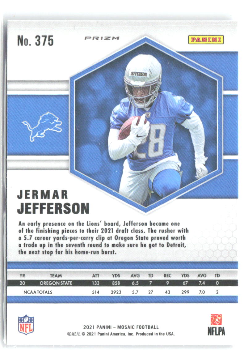 Jermar Jefferson Panini Mosaic - Prizm Silver 375 2021 Detroit Lions