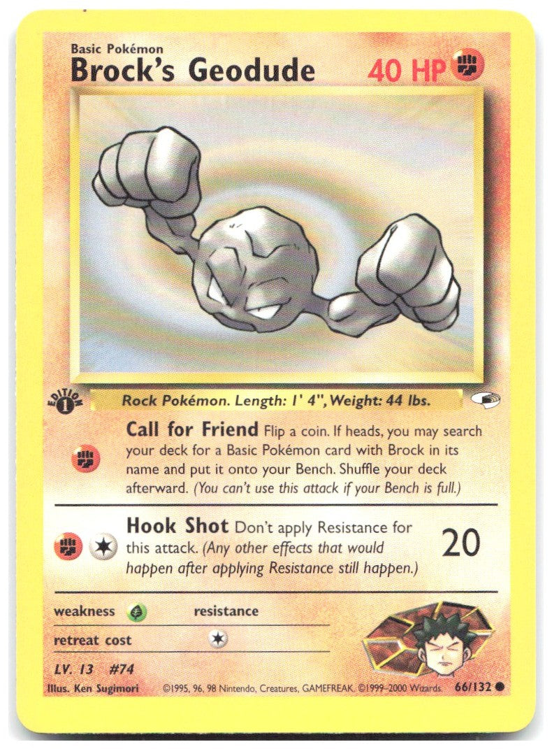 Brock's Geodude 66 1st Edition Common Gym Heroes 066/132 NM Ken Sugimori