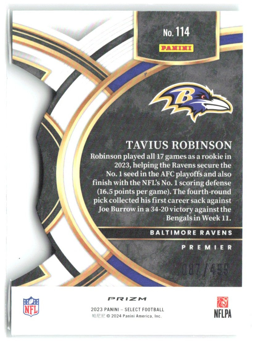 Tavius Robinson Select Neon Green Prizms Die Cuts 114 2023 Baltimore Ravens /499