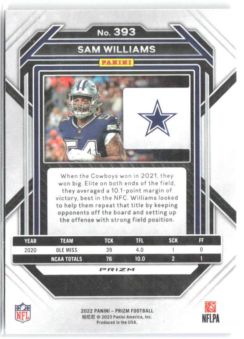 Sam Williams Panini Prizm - Red White and Blue 393 2022 Dallas Cowboys