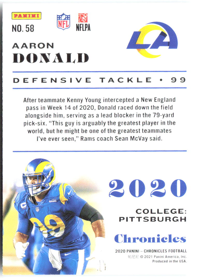 Aaron Donald Panini Chronicles - Pink 58 2020 Los Angeles Rams