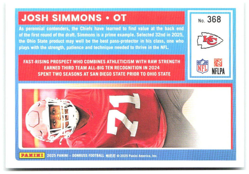 Josh Simmons Donruss - Press Proofs Green 368 2025 Kansas City Chiefs