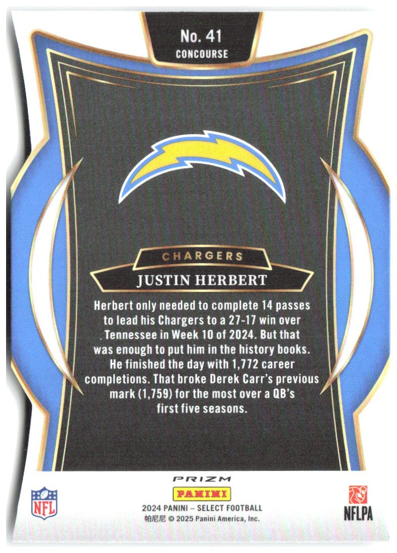 Justin Herbert Panini Select - Silver Prizm Die Cut 41 2024 Los Angeles Chargers