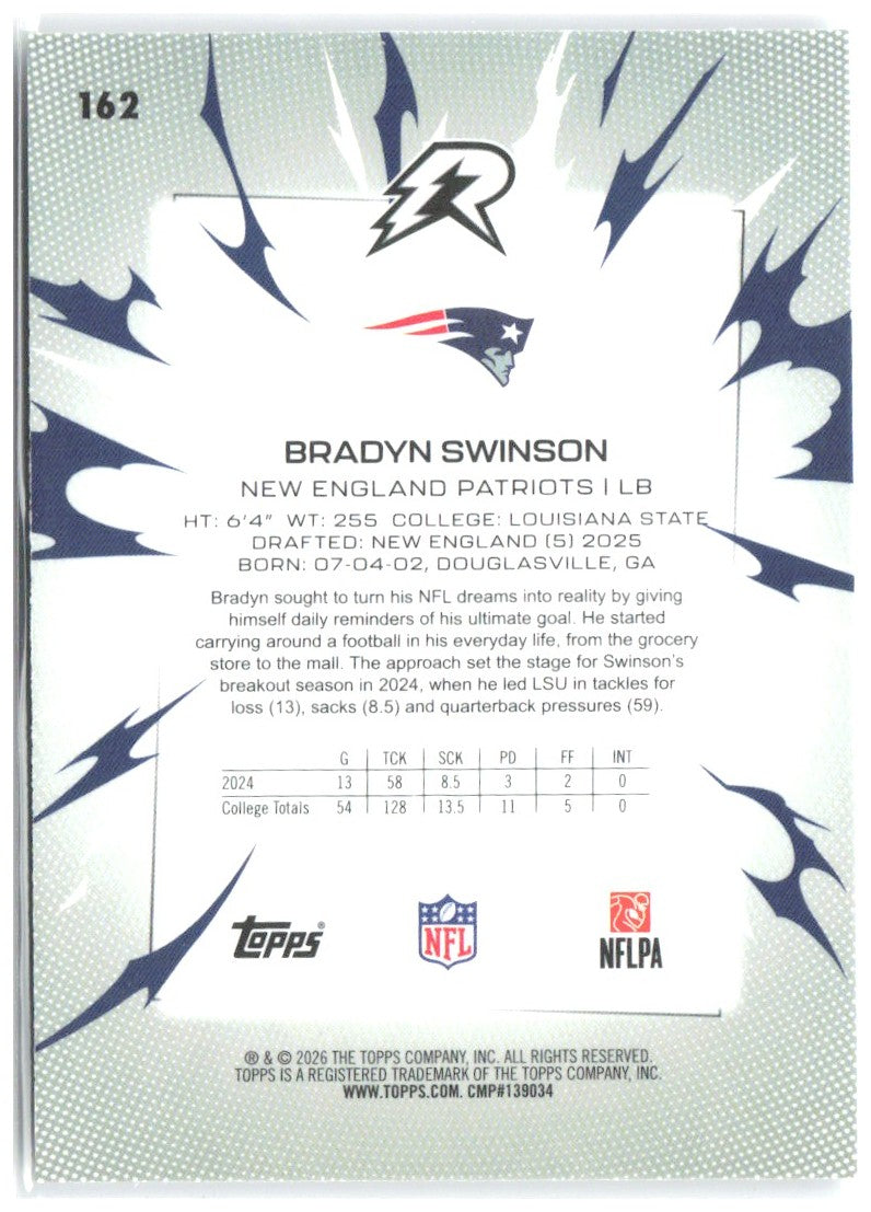 Bradyn Swinson Topps Resurgence 162 2025 New England Patriots RC