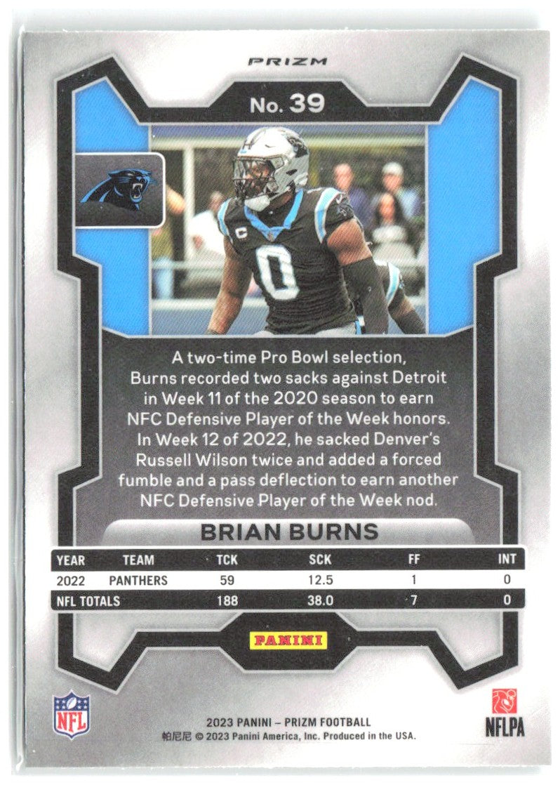 Brian Burns Panini Prizm - Green 39 2023 Carolina Panthers